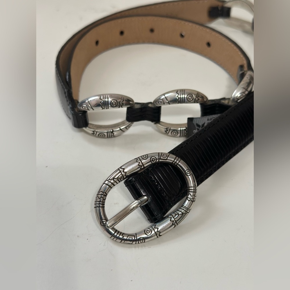 Brighton Silver Link Black Leather Belt Women’s Size Small